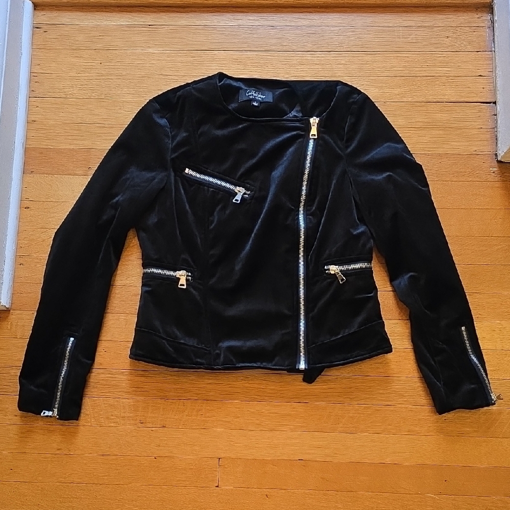 CoffeeShop New York, Velvet Moto Jacket, Silver Zippers, EUC, Women's S
